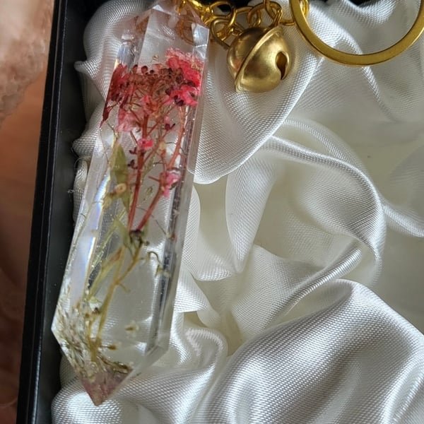 Pink Flowers Encased In Resin Keychain