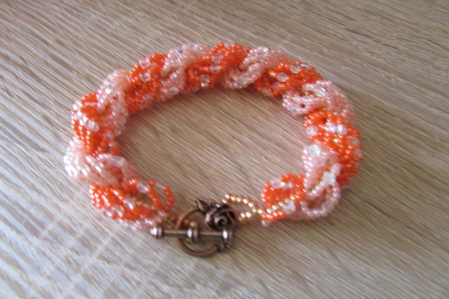Coral and Peach Beaded Bracelet