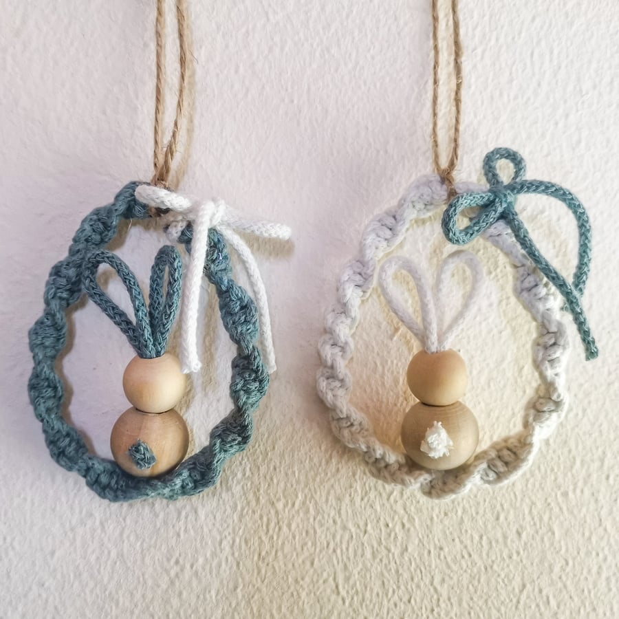 Easter Decoration, Macrame set of two Easter egg bunnies FREE UK P&P