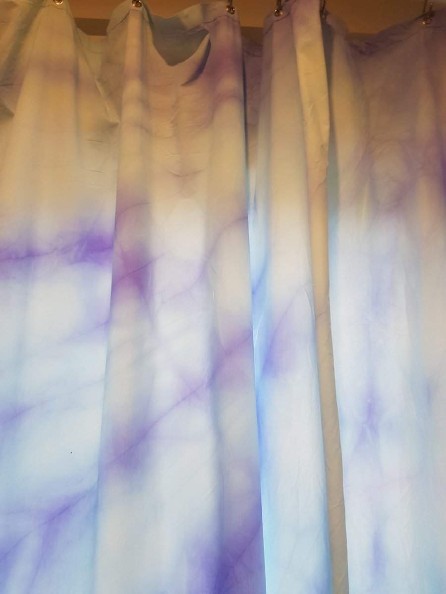 Pale Blue with Purple Marbling Organic Cotton Shower Curtain, washable non-waxed