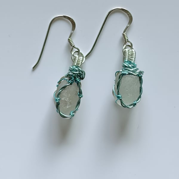 Scottish Sea Glass Earrings – Genuine Beach Glass Drop Earrings – Handmade Gift