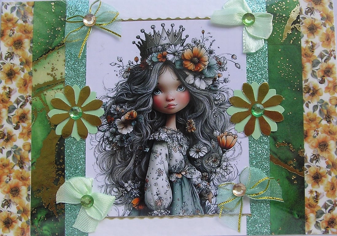 Fairy Princess - Hand Crafted Decoupage Greeting Card - Blank - 3322