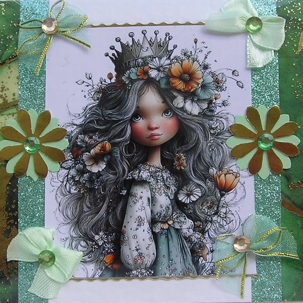 Fairy Princess - Hand Crafted Decoupage Greeting Card - Blank - 3322