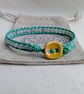 Amazonite and mint green leather bracelet with yellow button  - Image 8