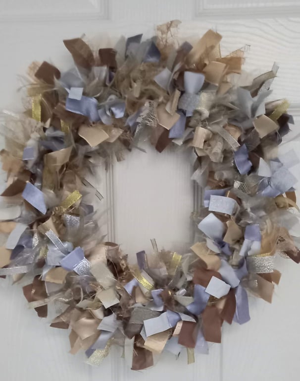 Silver and Gold Christmas Rag Wreath