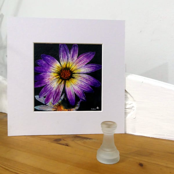 Original Botanical Watercolour Painting of Purple Daisy Flower