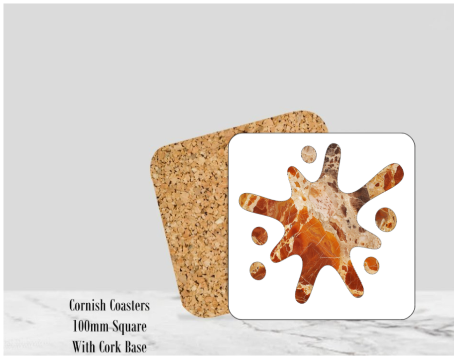  Splash (Brown) Mable Coaster  4" Square With Cork Base.