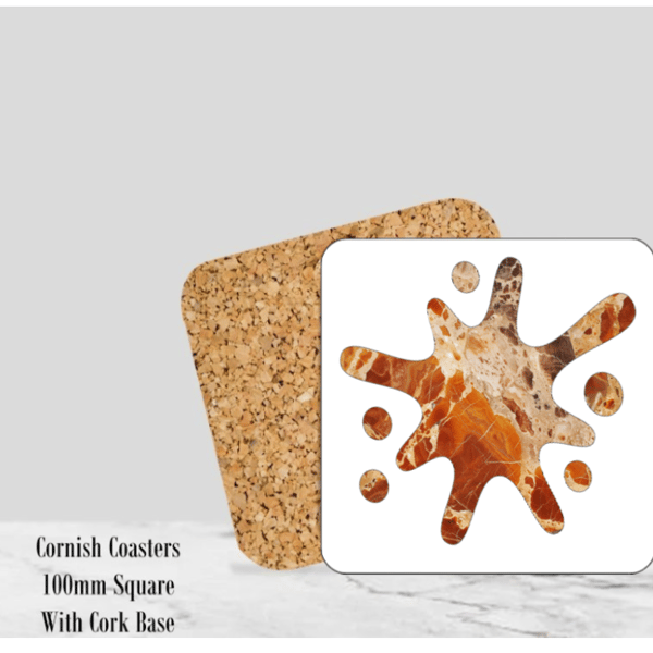  Splash (Brown) Mable Coaster  4" Square With Cork Base.