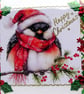 Hand Crafted Decoupage Chistmas Card - Happy Christmas (3362) Robin Wearing Hat