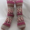 Hand-cranked Knitted Ribbed Wool Socks Size 6 to 7