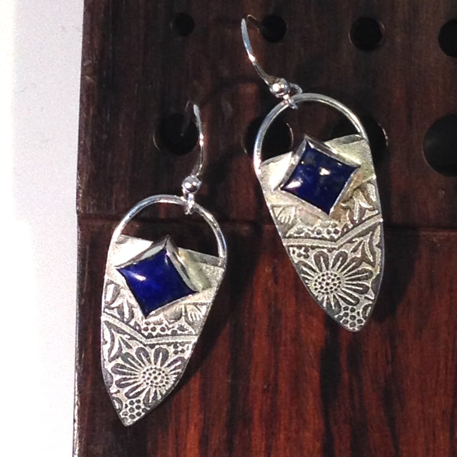 Lapis flower shield earrings