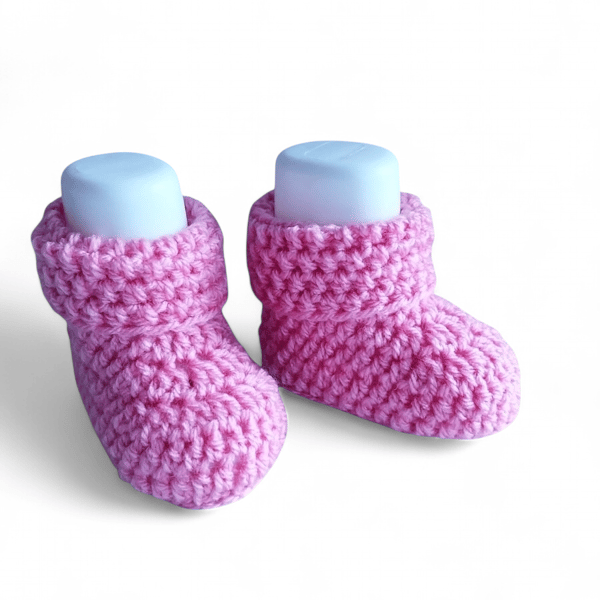 Fondant Pink Crocheted Baby Booties Set, 0-3 Months, Baby Girl, Gender Reveal