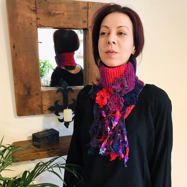 Chunky Crochet Flowers Knitted Neck Wrap Shawl