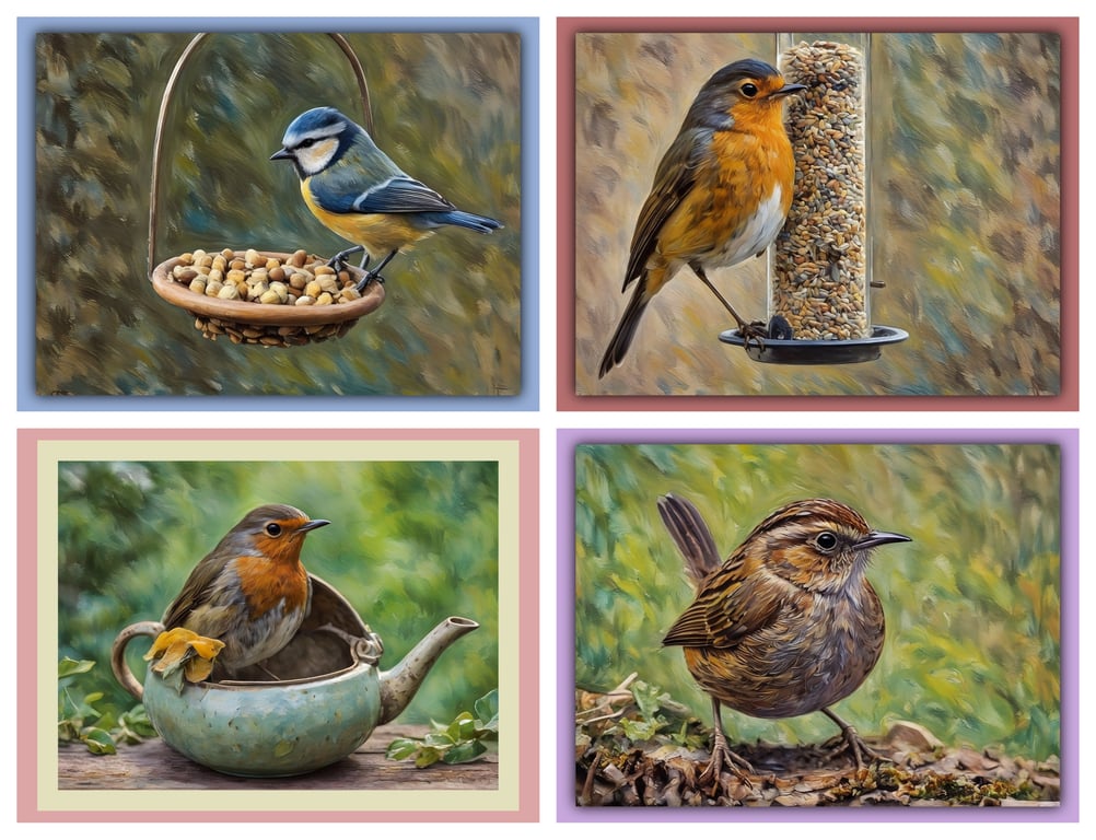 Pack of 4 Garden Birds Greeting Cards A5