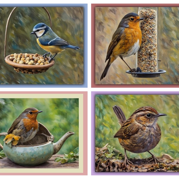 Pack of 4 Garden Birds Greeting Cards A5
