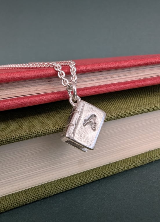 Silver Book Necklace - Personalised Sterling Silver Book Pendant - Handmade 