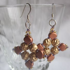 Gold and Bronze Beadwork Earrings