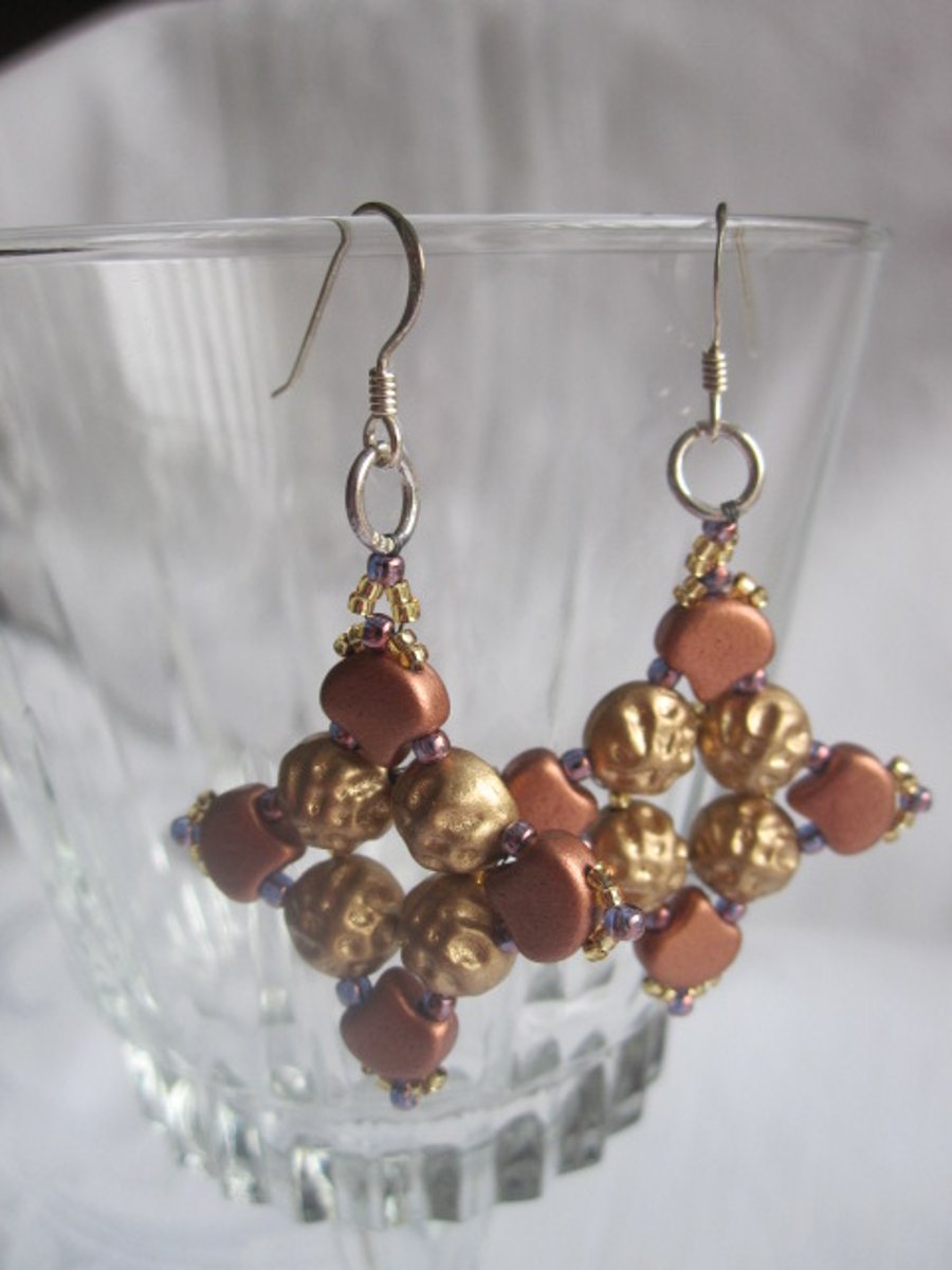 Gold and Bronze Beadwork Earrings