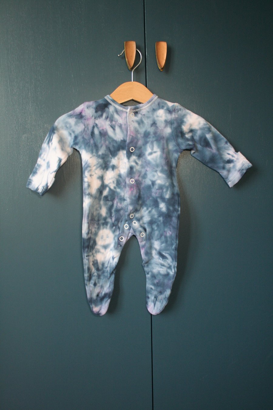 First Size Baby Grow Hand Ice-Dyed in Dark Blue & Purple