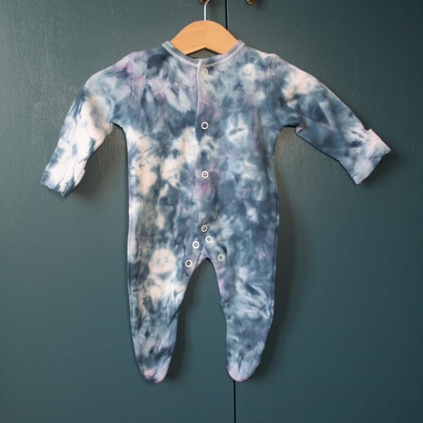 First Size Baby Grow Hand Ice-Dyed in Dark Blue & Purple