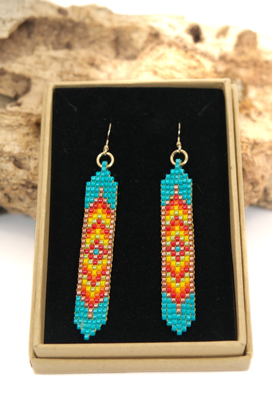 Native American Style Beaded Earrings in Rainbow Colours with Gold-Filled Wires