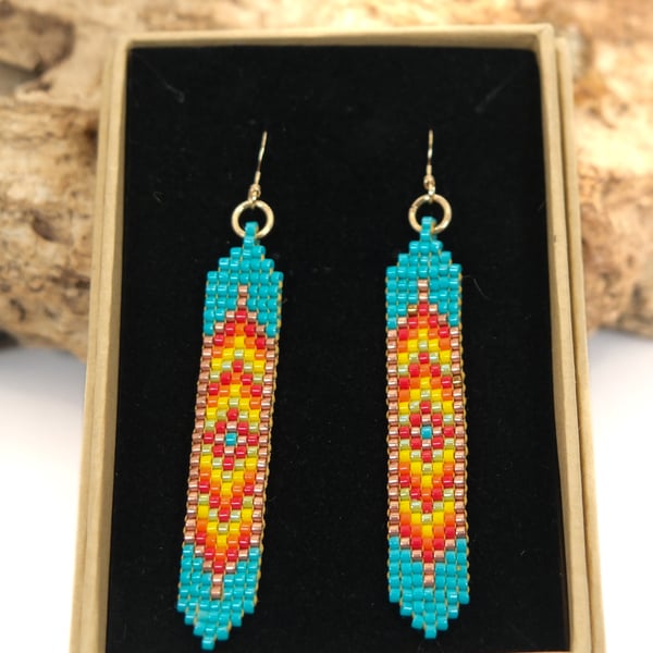 Native American Style Beaded Earrings in Rainbow Colours with Gold-Filled Wires