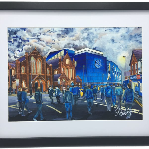 Everton F.C, Goodison Park Stadium. High Quality Framed, Football Art Print.