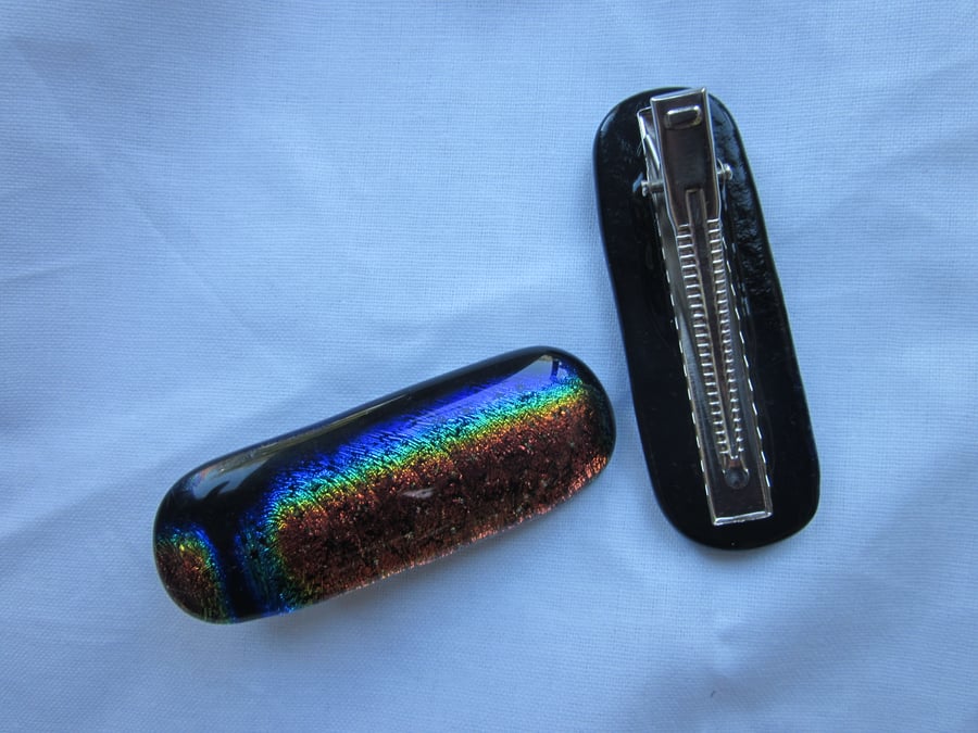 One glass crocodile hair clip - Autumn Skies