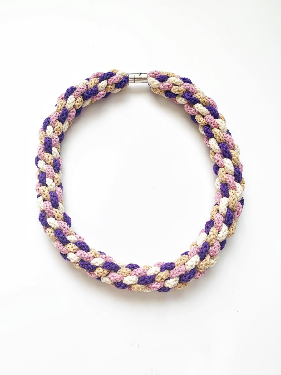 Chunky crochet necklace, multicolour necklace, macrame statement knitted necklac