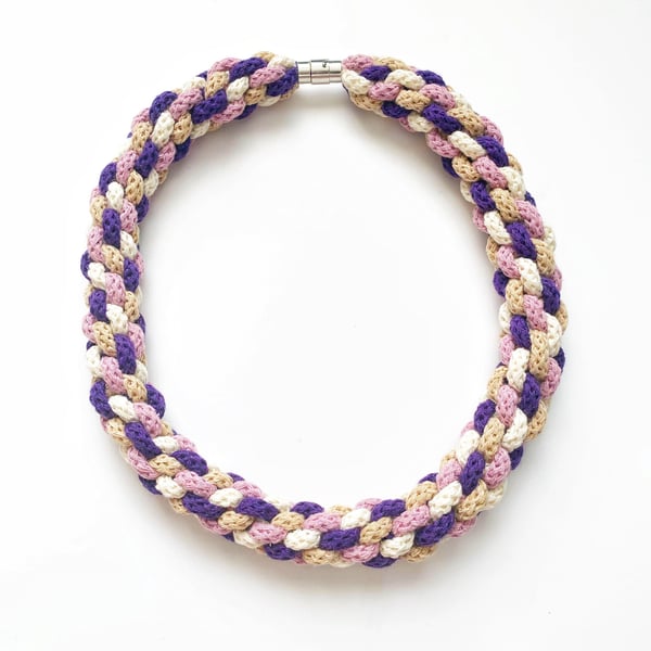 Chunky crochet necklace, multicolour necklace, macrame statement knitted necklac