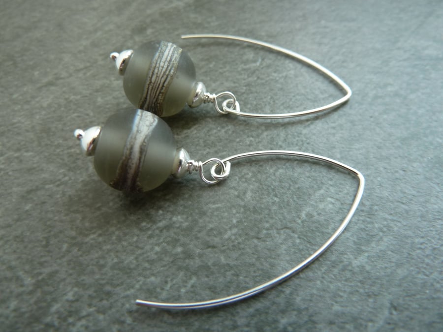 sterling silver earrings, grey glass 