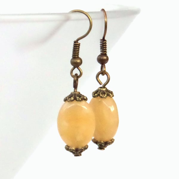 Handmade golden yellow honey quartz bronze earrings - vintage style