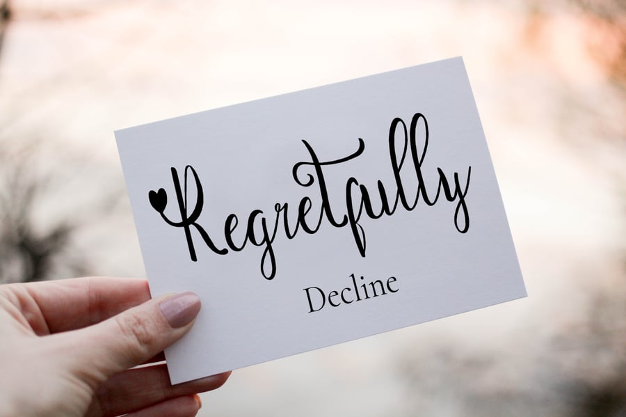 Wedding Decline Card, Personalised Card, Regretfully Decline Card, Wedding 