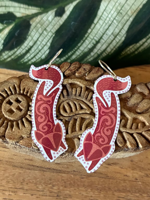 Folk Foxes recycled tin and silver earrings.
