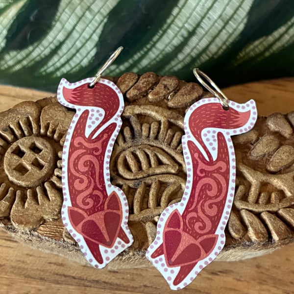 Folk Foxes recycled tin and silver earrings.