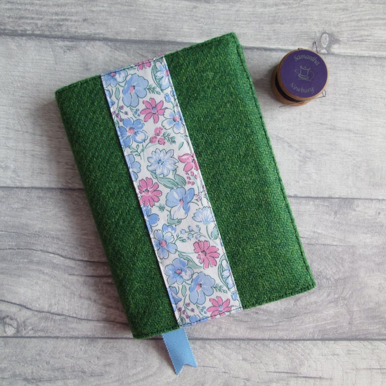 A6 'Harris Tweed®' & Liberty London Notebook - Green with Pink & Blue Floral