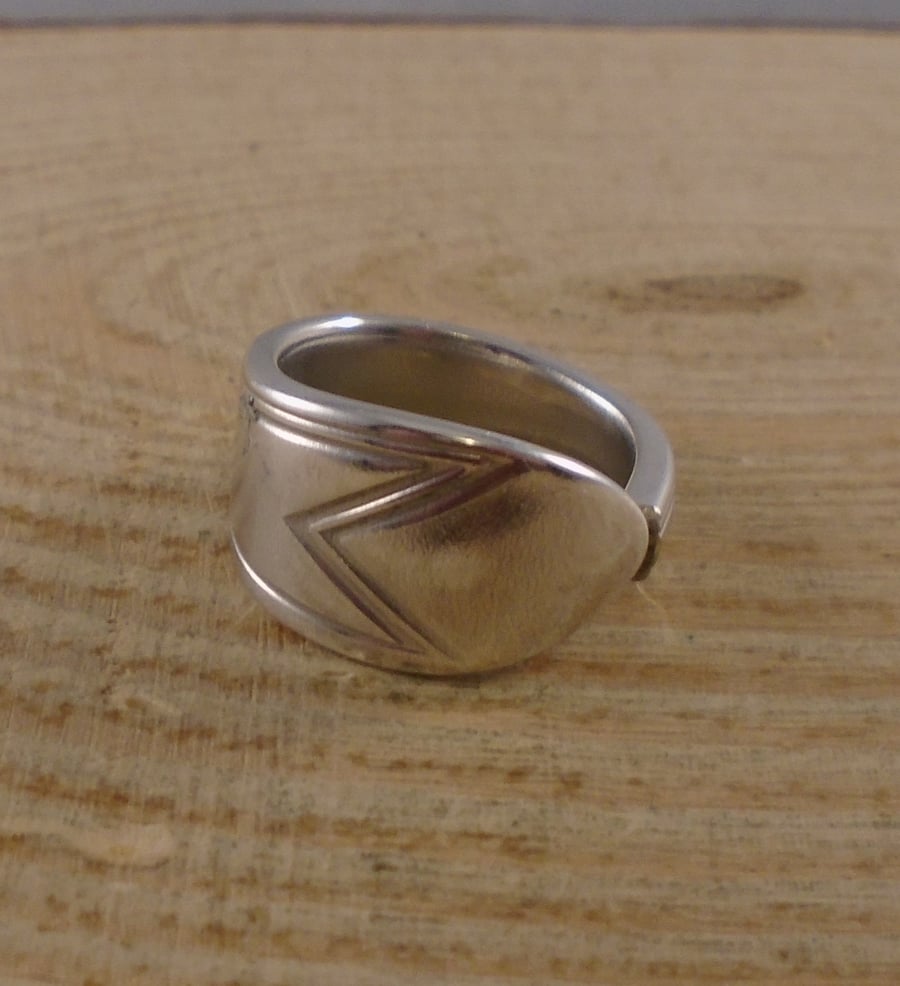 Upcycled Silver Plated Chevron Spoon Handle Ring SPR082009