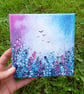 Original Acrylic Painting On Canvas,  Pink & Blue Wild Meadow Flowers And Birds - Image 6