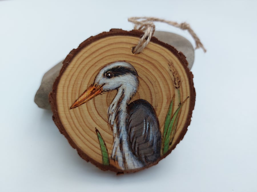 Heron pyrography log slice 