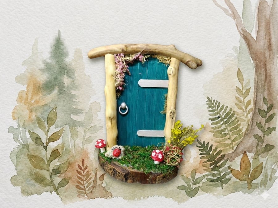 Handcrafted driftwood fairy door.