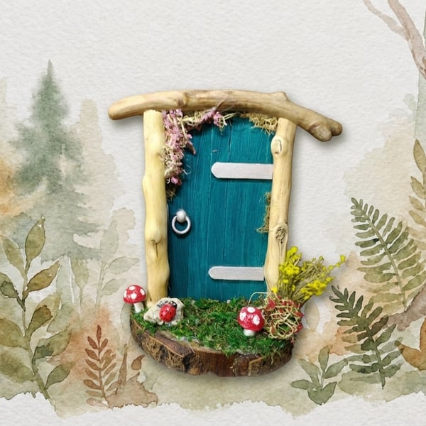 Handcrafted driftwood fairy door.