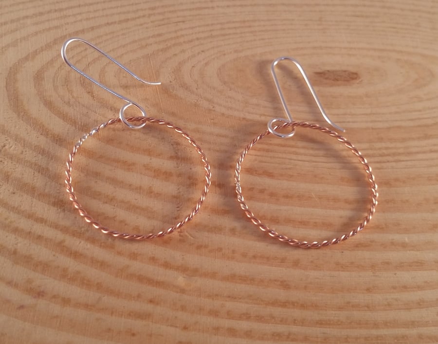 Sterling Silver and Copper Twisted Hoop Earrings