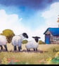 Comical Sheep, Barn, South Wales, Watercolour Print, in 8 x 6 mount - Image 1