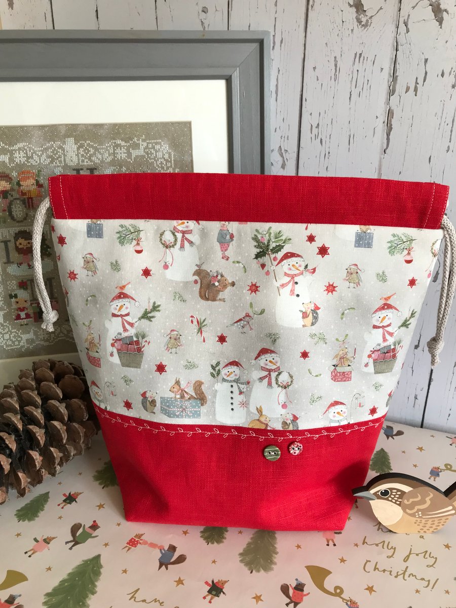 Festive drawstring project bag