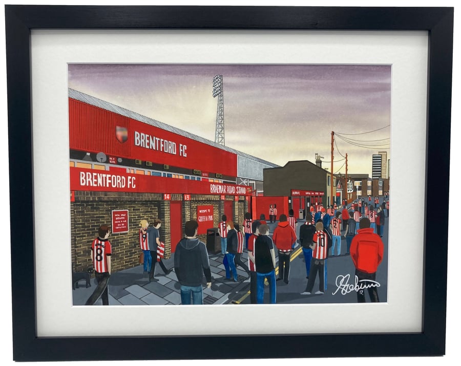 Brentford F.C, Griffin Park Stadium. Framed, Football Giclee Art Print.