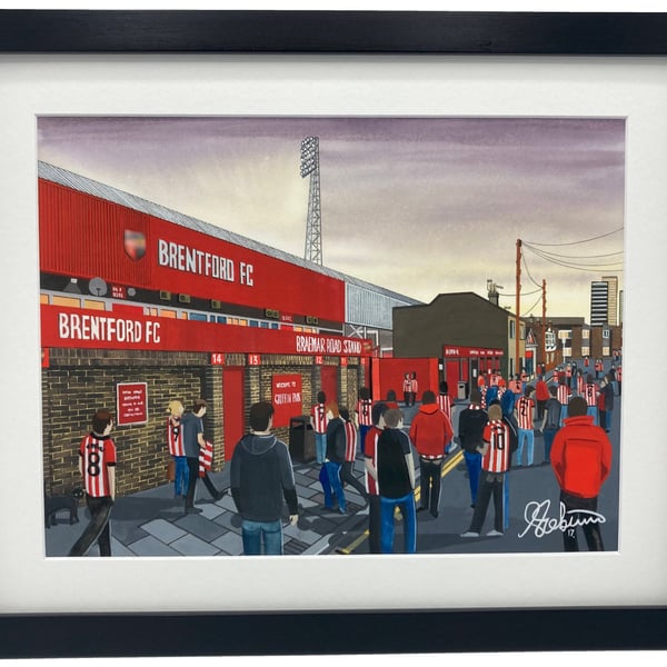 Brentford F.C, Griffin Park Stadium. Framed, Football Giclee Art Print.