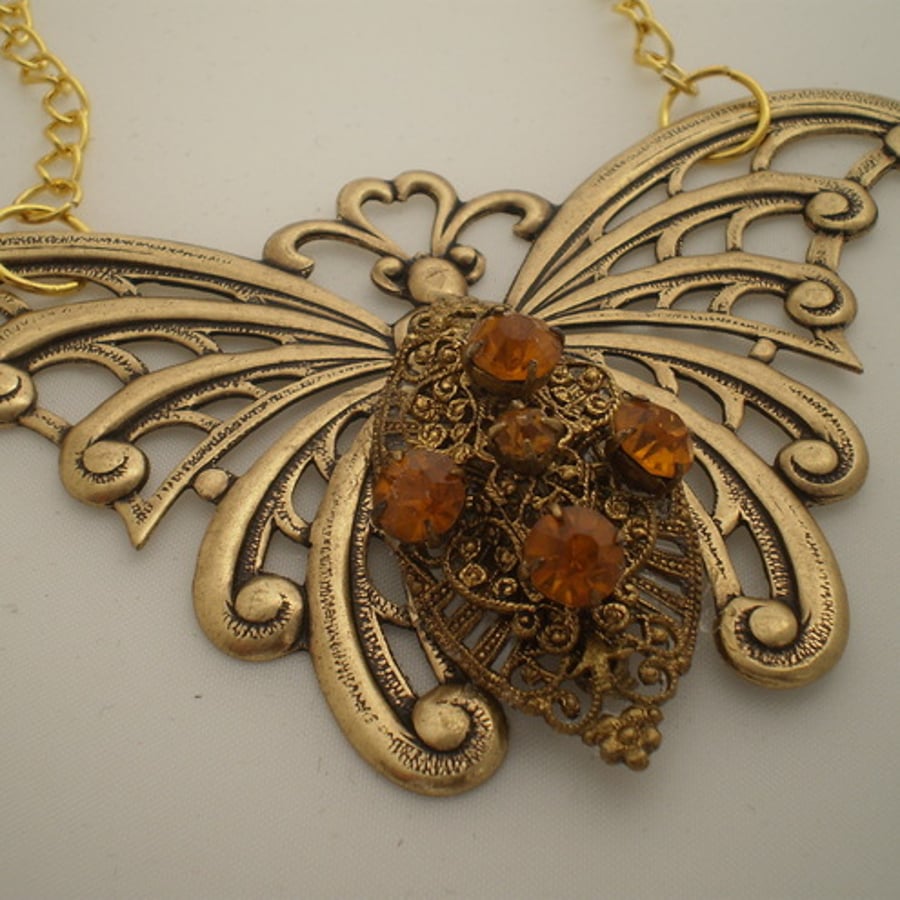 Butterfly Necklace Vintage Czech Glass