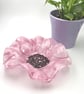 Handcrafted Fused Glass Pink Flower Bowl with Cranberry Centre