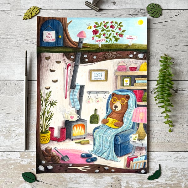 Original Bear Painting - Gouache Painting - One of a kind