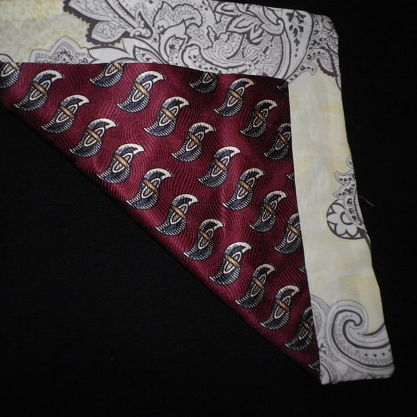 Cream motifs on maroon pure silk reversible pocket square 25x25cm 